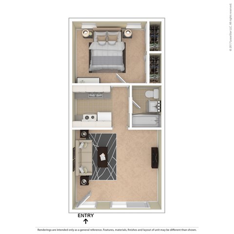 Floor plan for 1 bed, 1 bath, 400 sqft